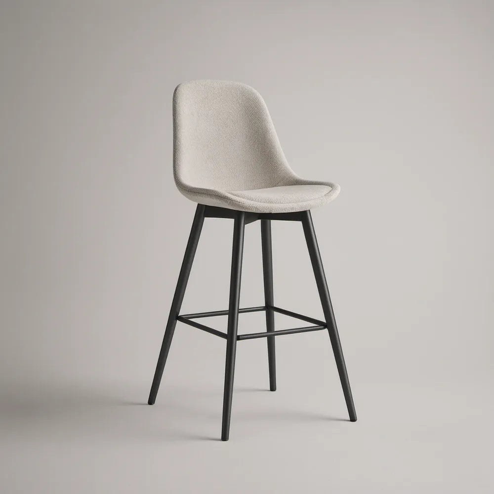 Counter-Height Bar Stool, 19 x 20 x 40 in, Cream Boucle Upholstery with Black Steel Legs