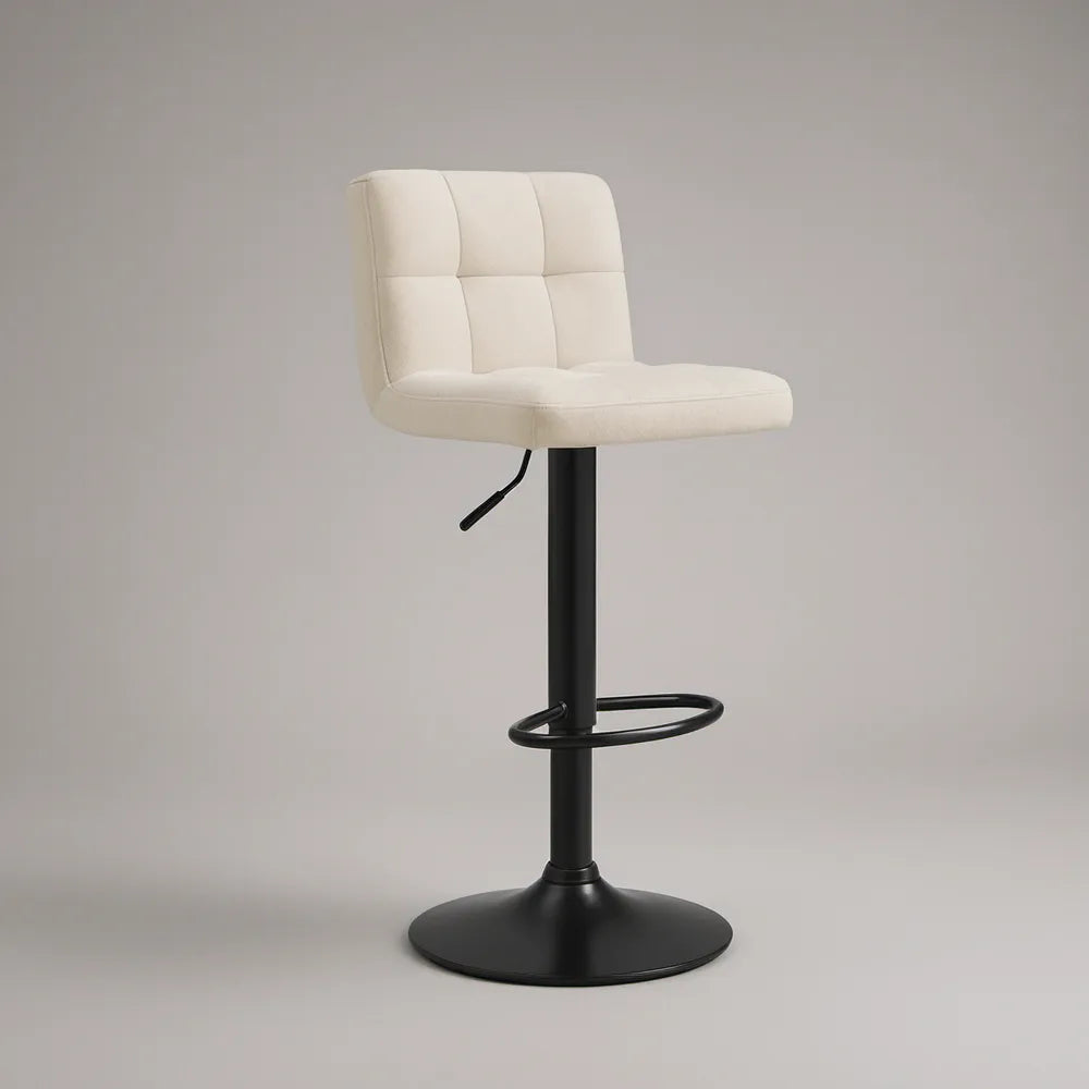 Cream Adjustable Swivel Bar Stool with Backrest, Black Steel Base, 18.1 x 20.5 x 35.8-44.1 in