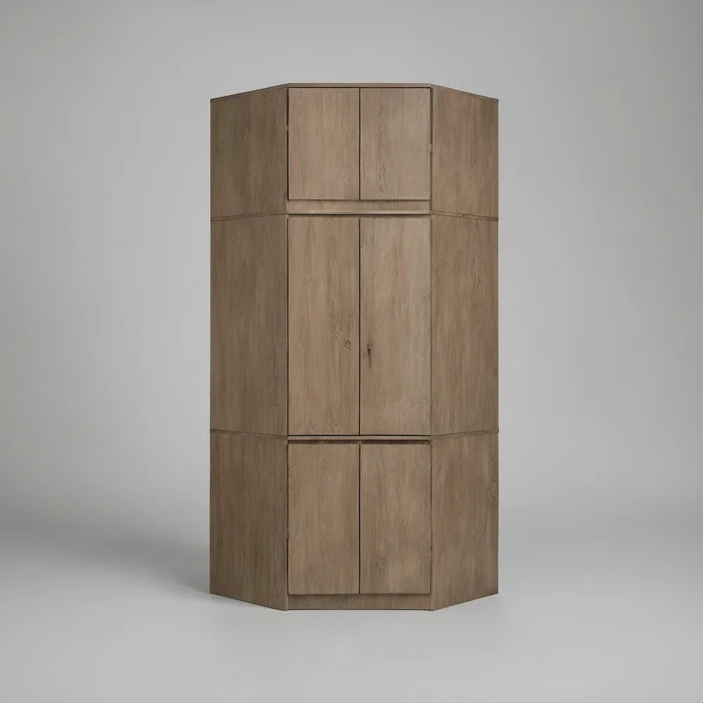 Oak Brown Engineered Wood Corner Wardrobe, 100 x 100 x 220 cm