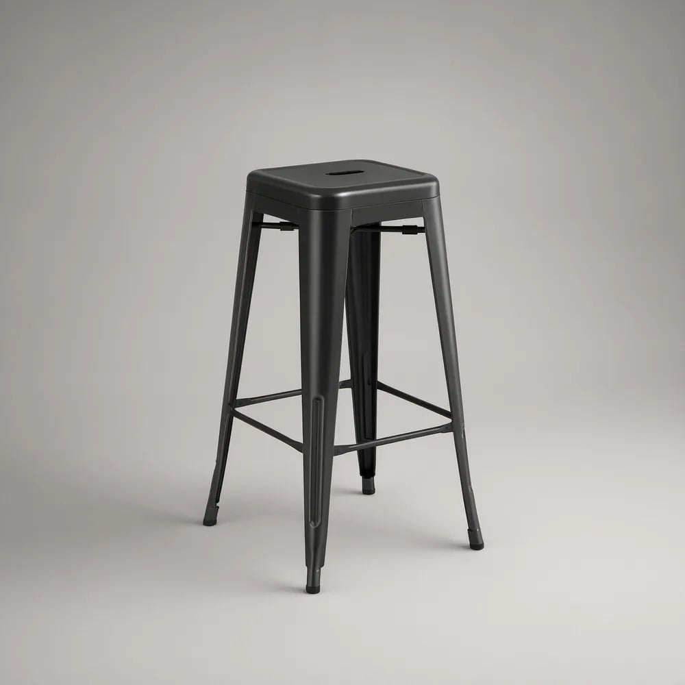 Black 30 in Backless Square Bar Stool, Powder-Coated Carbon Steel, 17 x 17 x 30 in