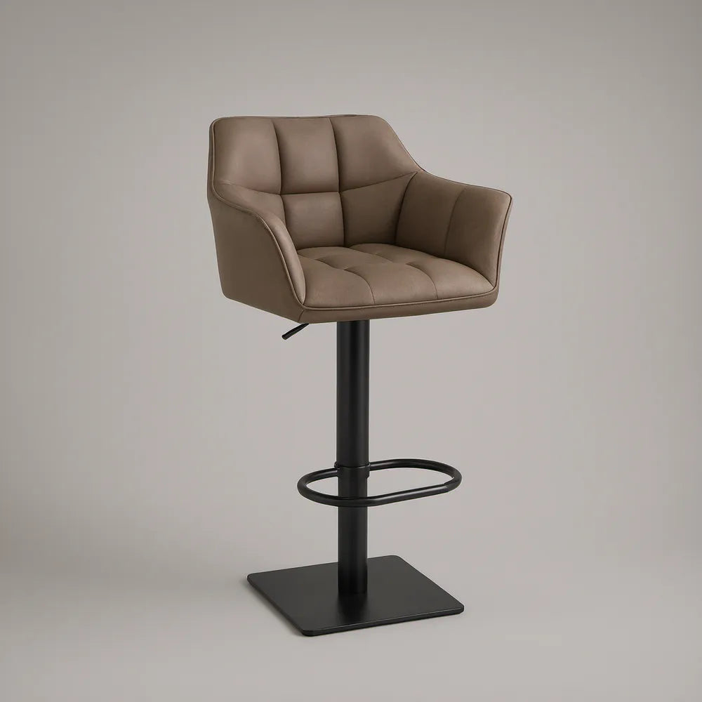 Adjustable Swivel PU Leather Bar Stool with Arms, Brown/Black, 23.6 x 22.4 x 37.4-45.3 in