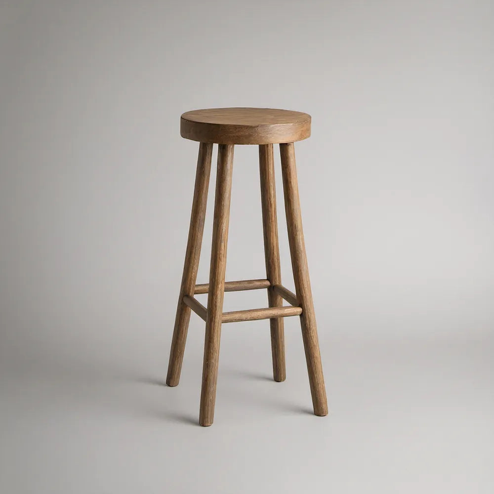 29.5 in Backless Bar Stool with Round Solid Mango Wood Seat, Natural Brown