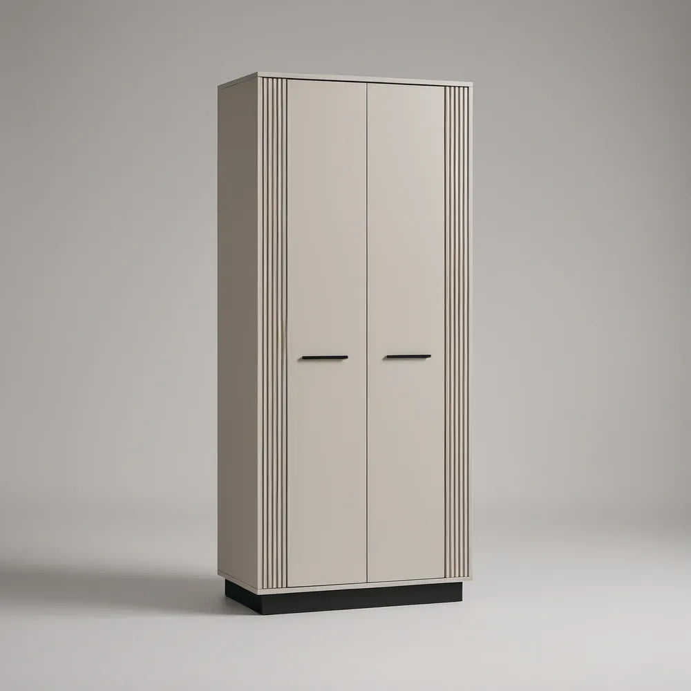 Beige 2-Door Wardrobe Armoire, 31.5 in W x 19.7 in D x 70.9 in H, with Black Handles and Base