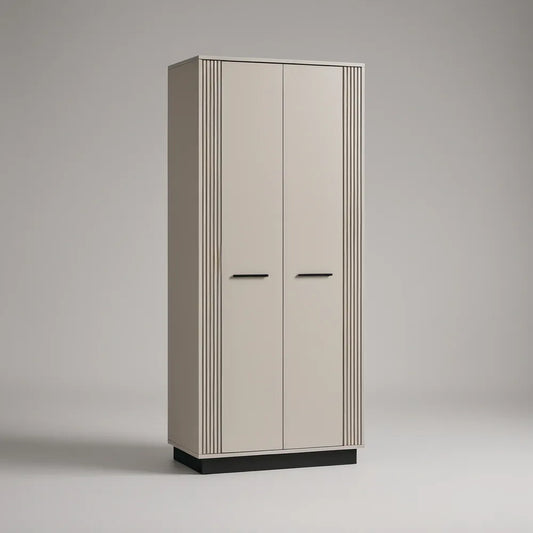 Beige 2-Door Wardrobe Armoire, 31.5 in W x 19.7 in D x 70.9 in H, with Black Handles and Base