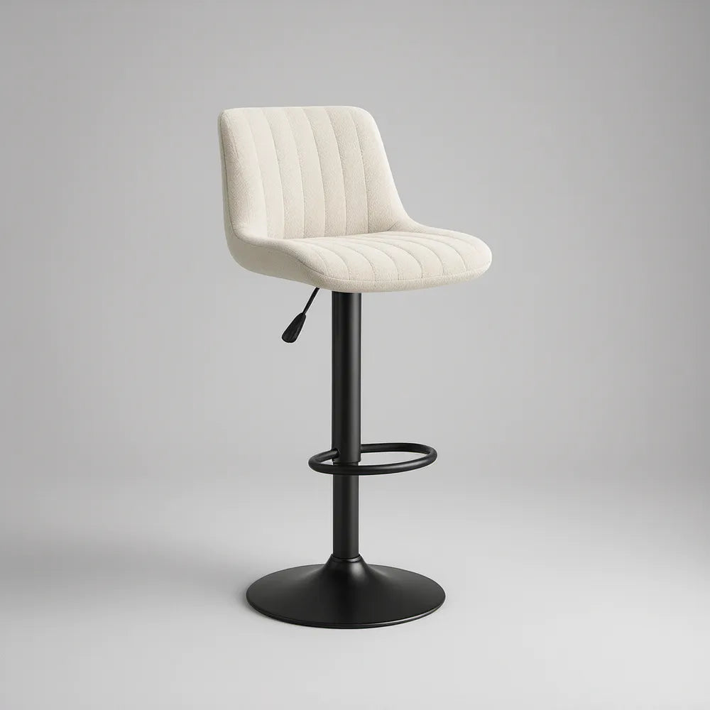 Adjustable Swivel Bar Stool with Backrest, 19.7 x 20.5 x 34.6-42.5 in, Cream Boucle Upholstery, Black Steel Base