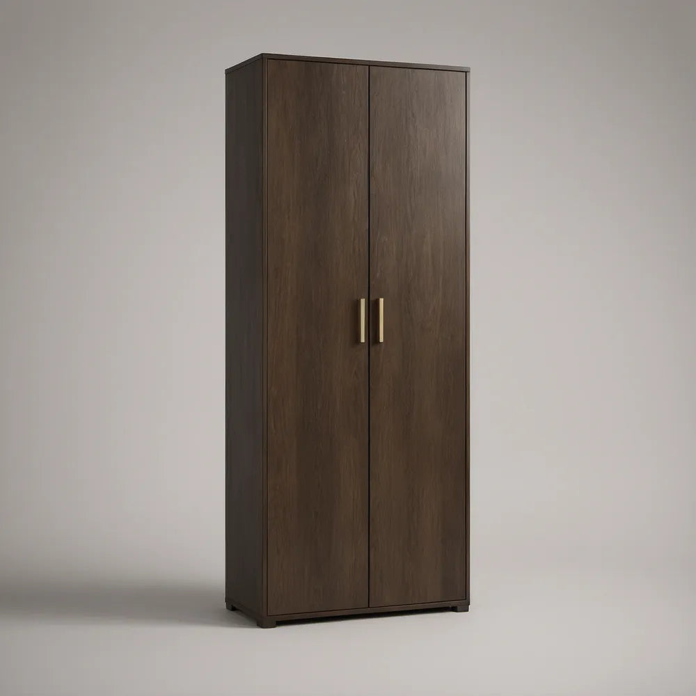 Freestanding 2-Door Wardrobe Armoire, Dark Walnut with Gold Handles, 31.5 x 19.7 x 78.7 in