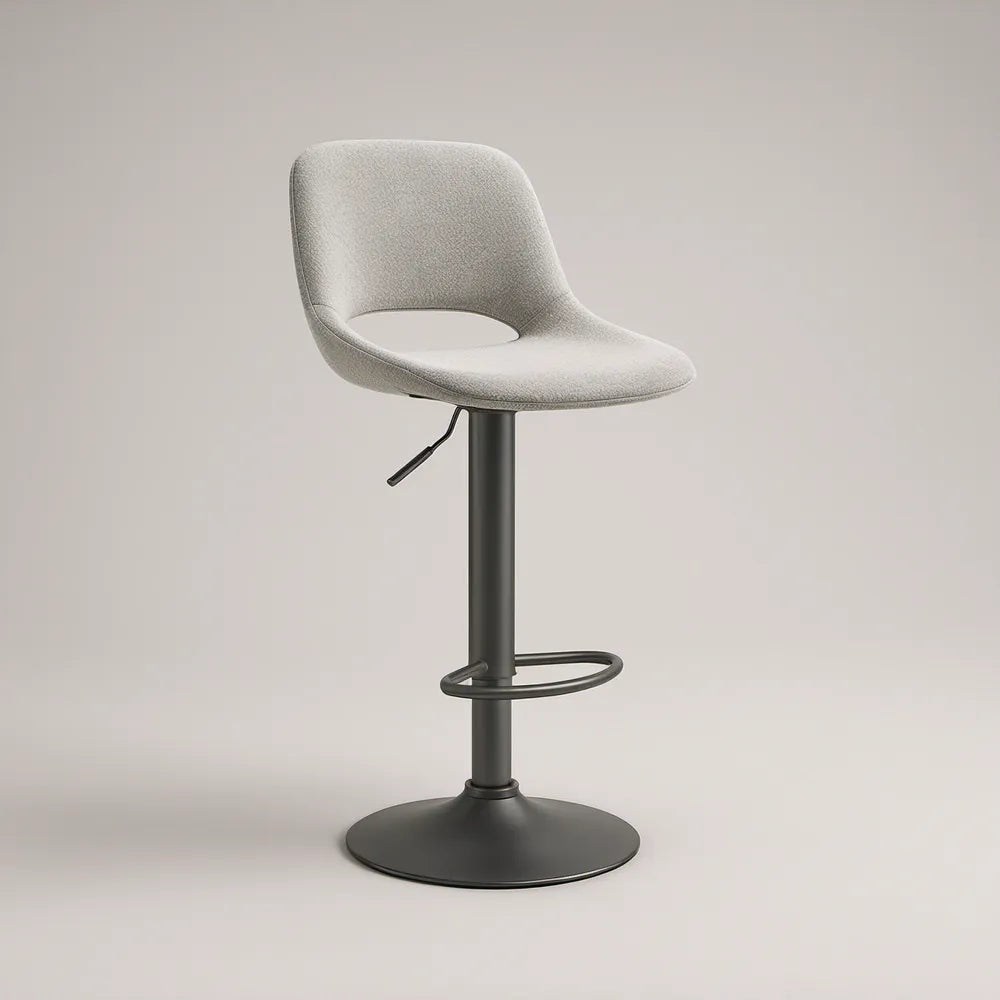 Light Gray Adjustable Swivel Bar Stool with Black Steel Base, 19.3 x 20.1 x 34.6-43.3 in