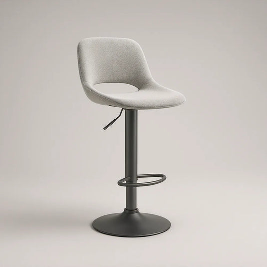 Light Gray Adjustable Swivel Bar Stool with Black Steel Base, 19.3 x 20.1 x 34.6-43.3 in