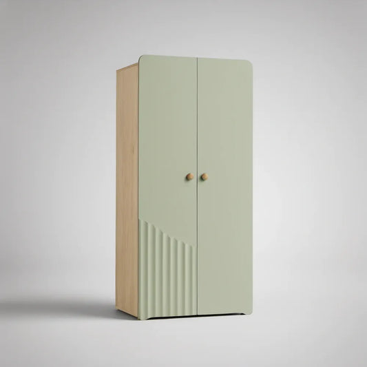 Two-Door Sage Green and Natural Oak Wardrobe Cabinet, 31.5 x 19.7 x 70.9 in