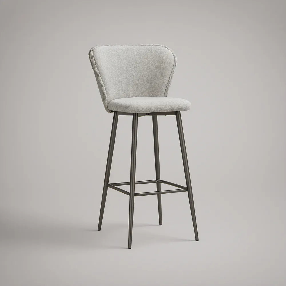 Contemporary Gray Upholstered Bar Stool with Black Steel Frame, 18 x 21 x 41 in