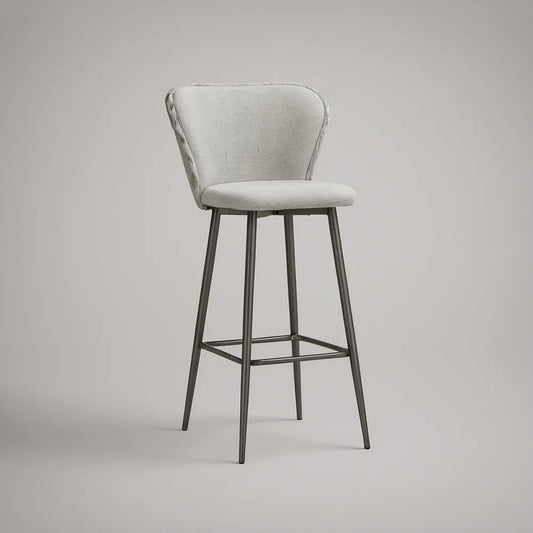 Contemporary Gray Upholstered Bar Stool with Black Steel Frame, 18 x 21 x 41 in