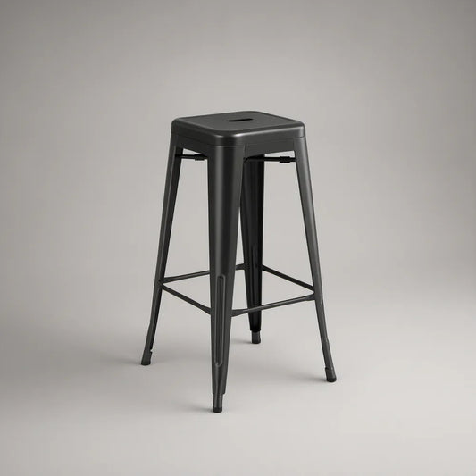 Black 30 in Backless Square Bar Stool, Powder-Coated Carbon Steel, 17 x 17 x 30 in