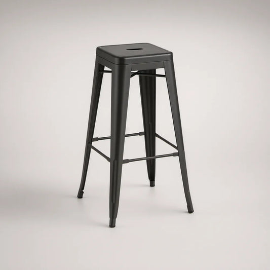 Black Metal Backless Bar Stool, 30 in Square Seat, Powder-Coated Steel