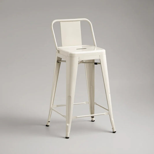White Steel Bar Stool with Backrest, 30 in Seat Height, 17 x 17 x 40 in