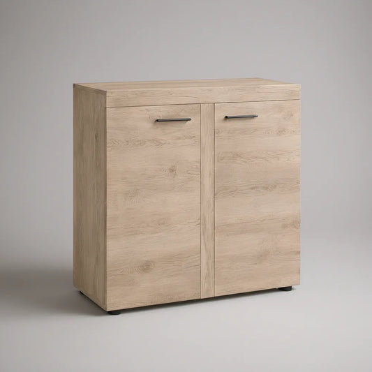 Light Oak 2-Door Storage Cabinet with Black Handles, 80 x 40 x 100 cm
