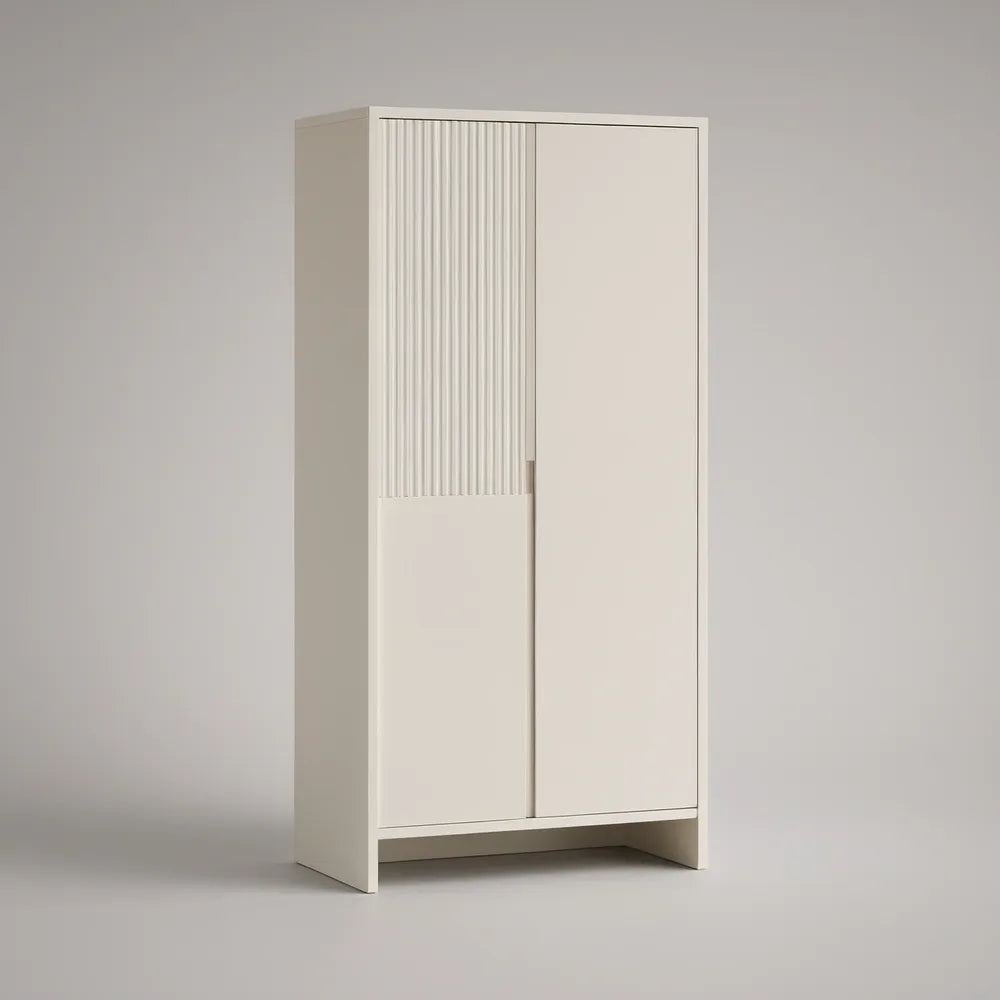 White 2-Door Fluted Wardrobe Armoire, 31.5 x 19.7 x 78.7 in