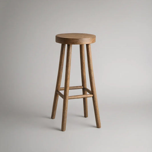 29.5 in Backless Bar Stool with Round Solid Mango Wood Seat, Natural Brown