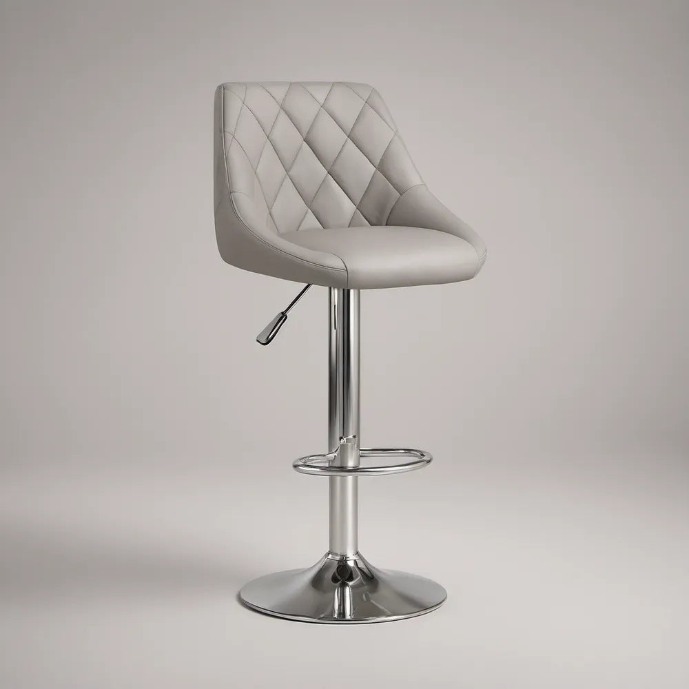 Gray Adjustable Swivel Bar Stool with Diamond Stitching, 17.7 x 20.5 x 38.6-46.5 in