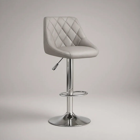 Gray Adjustable Swivel Bar Stool with Diamond Stitching, 17.7 x 20.5 x 38.6-46.5 in